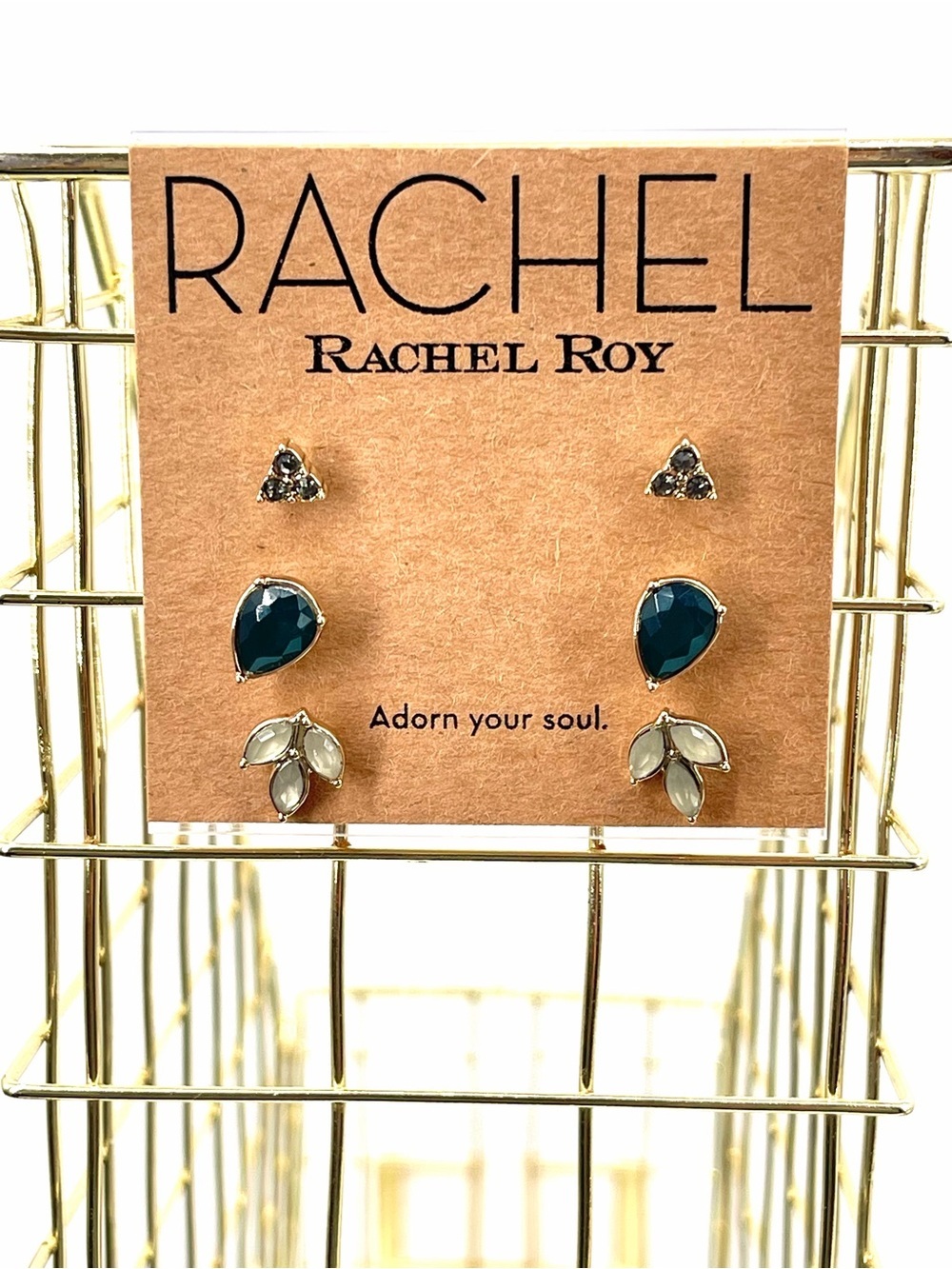Rachel Rachel Roy nwt  3 pair gold green stud earring set